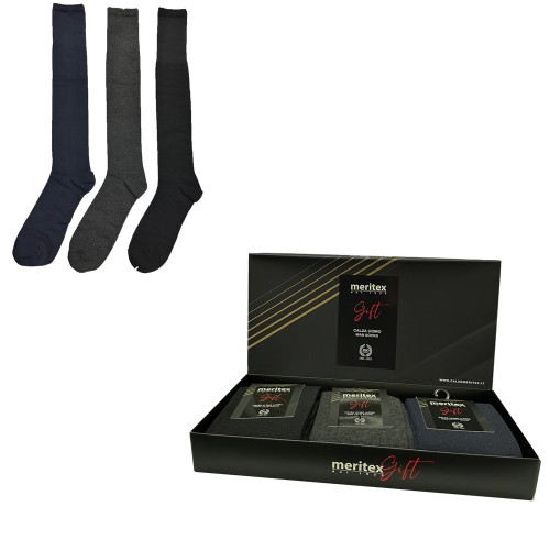 Set 3 paia calze lunghe uomo Meritex, colori assortiti, fantasia tinta unita, taglia unica 39/46, cod. 1900 Set 3 paia calze lunghe uomo Meritex, colori assortiti, fantasia tinta unita, taglia unica 39/46, cod. 1900